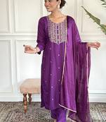 Purple color rayon sttiched kurta set