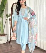 Sky blue chanderi straight readymade suit