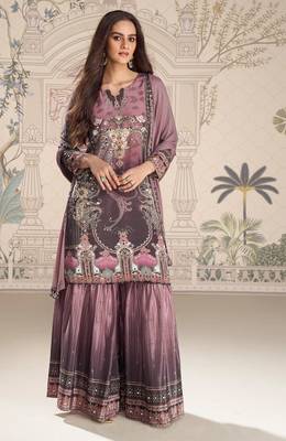 Mauve embroidered crepe Palazzo suit 1