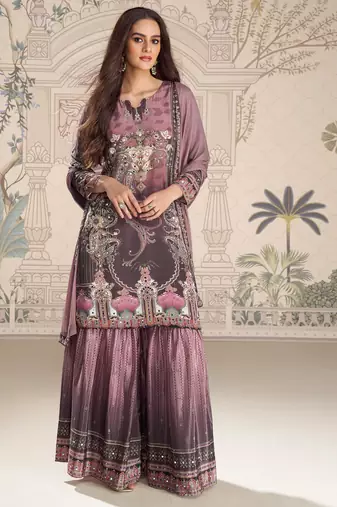 Mauve embroidered crepe Palazzo suit