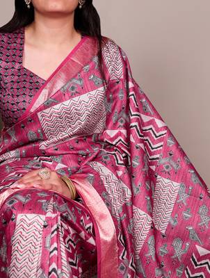  tassar silk printed saree with glossy viscose border 2