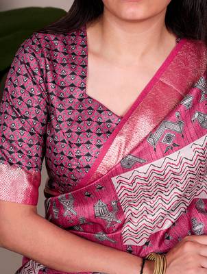  tassar silk printed saree with glossy viscose border 3