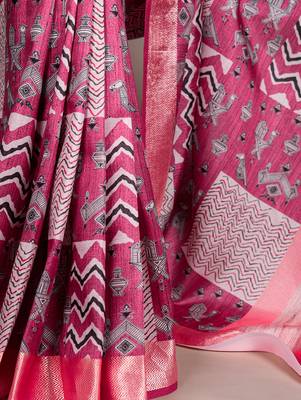  tassar silk printed saree with glossy viscose border 4
