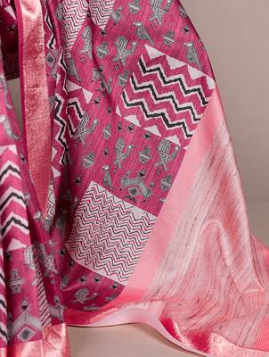  tassar silk printed saree with glossy viscose border 5