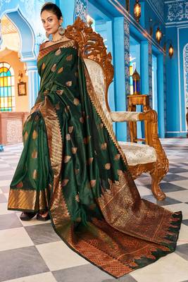green silk blend banarasi saree with blouse  6
