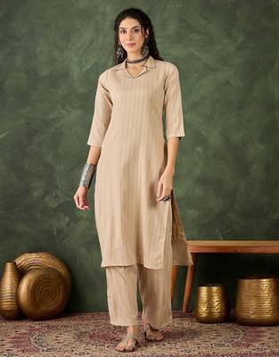 Cream women kurta pant set 1