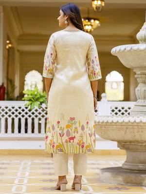 Cream women kurta pant dupatta set 2