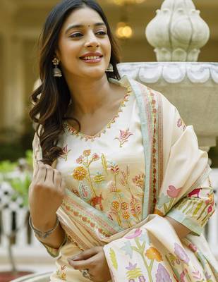 Cream women kurta pant dupatta set 3