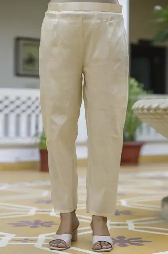 Cream women kurta pant dupatta set