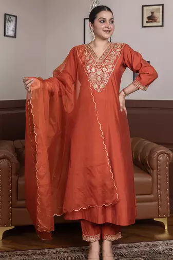 Peach women kurta pant dupatta set