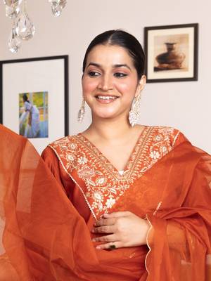 Peach women kurta pant dupatta set 3