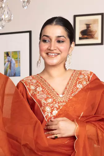 Peach women kurta pant dupatta set