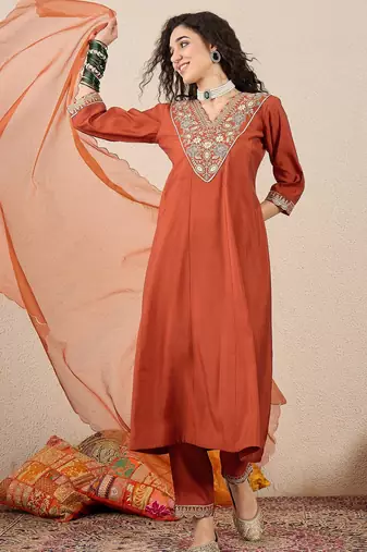 Peach women kurta pant dupatta set