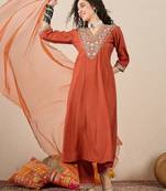Peach women kurta pant dupatta set