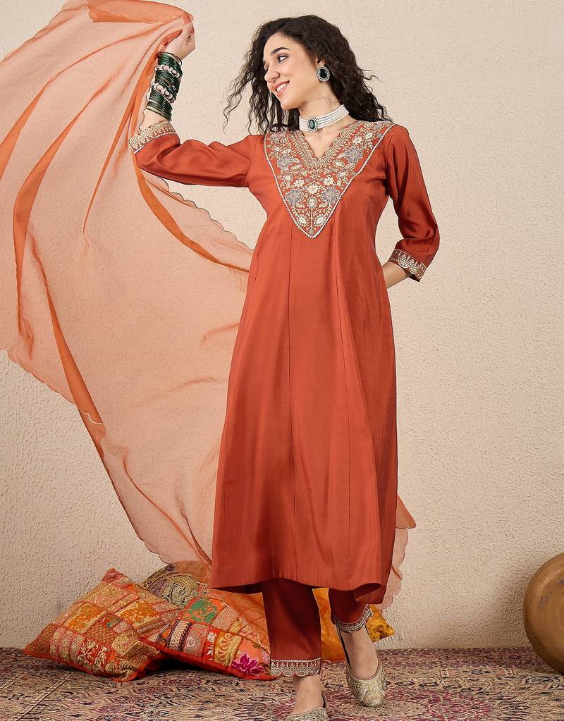 Peach women kurta pant dupatta set