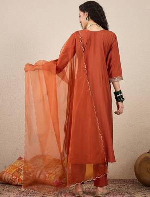 Peach women kurta pant dupatta set 2