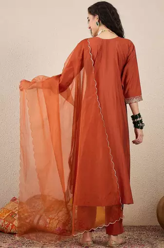 Peach women kurta pant dupatta set