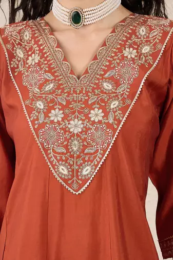 Peach women kurta pant dupatta set