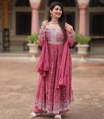 faux georgette sequins embroidered kurti plazzo set with dupatta