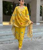 Yellow women kurta pant dupatta set