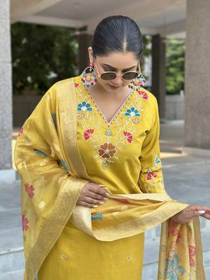 Yellow women kurta pant dupatta set 2