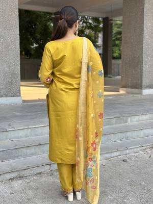 Yellow women kurta pant dupatta set 3