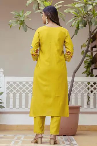 Yellow women kurta pant dupatta set