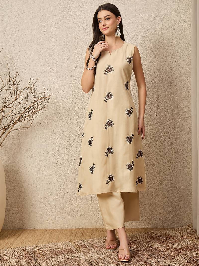 Beige women kurta pant set
