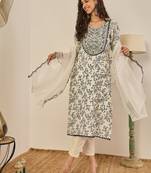 Cream women kurta pant dupatta set