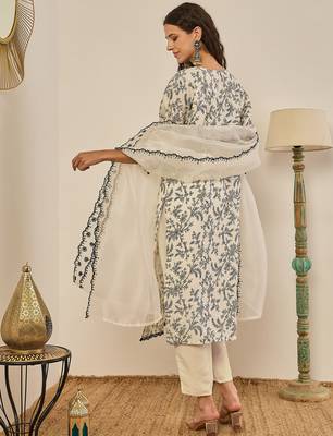 Cream women kurta pant dupatta set 2