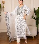 Cream women kurta pant dupatta set