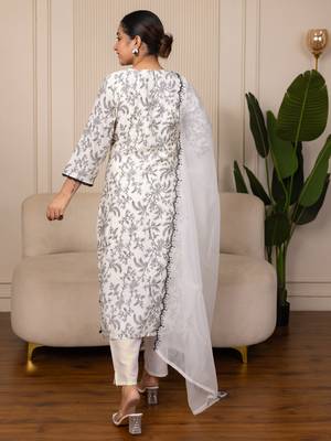 Cream women kurta pant dupatta set 2