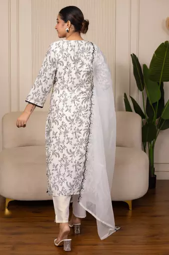 Cream women kurta pant dupatta set