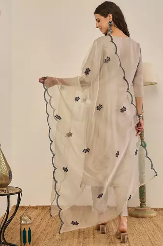 Grey women kurta pant dupatta set