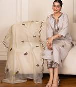 Grey women kurta pant dupatta set
