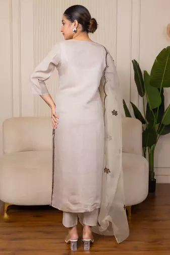 Grey women kurta pant dupatta set