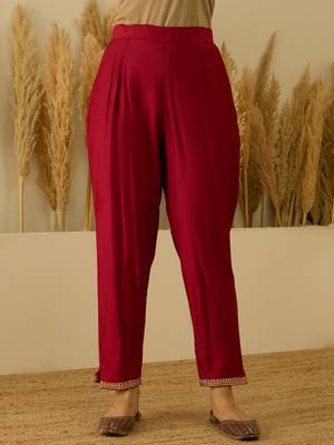Red women kurta pant dupatta set 4