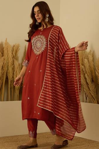 Peach women kurta pant dupatta set