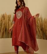 Peach women kurta pant dupatta set