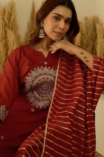 Peach women kurta pant dupatta set