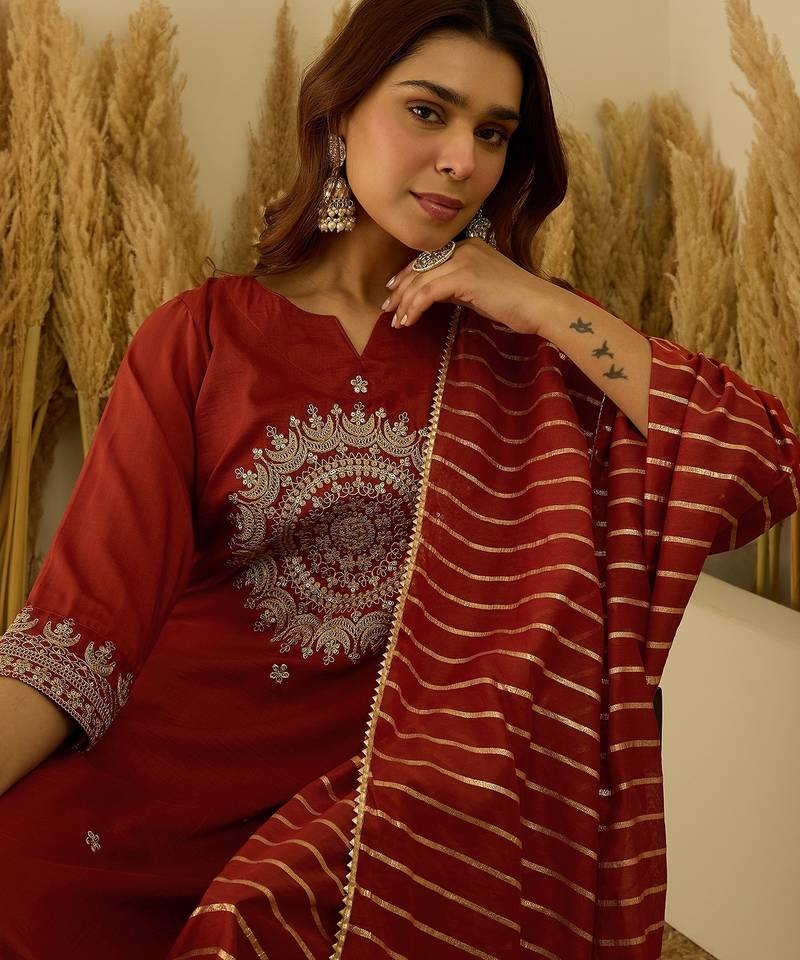 Peach women kurta pant dupatta set