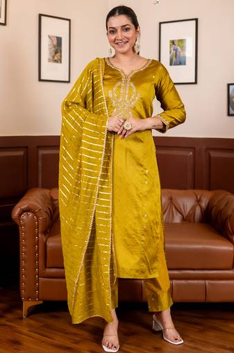 Lemon women kurta pant dupatta set