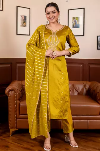 Lemon women kurta pant dupatta set