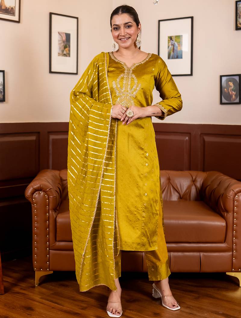 Lemon women kurta pant dupatta set