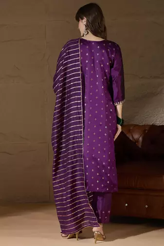 Purple women kurta pant dupatta set
