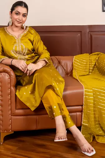 Lemon women kurta pant dupatta set