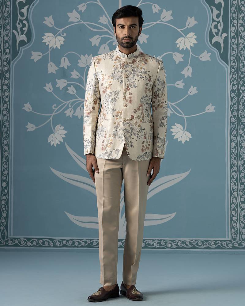 Digital printed bandhgala with machine touch-up