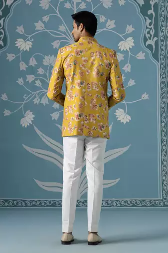 Mustard floral bandhgala jacket set