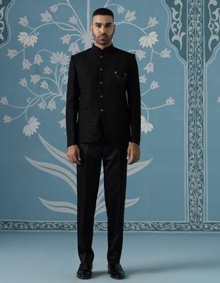 Classic black bandhgala suit set 1