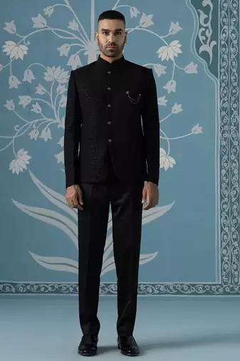 Classic black bandhgala suit set
